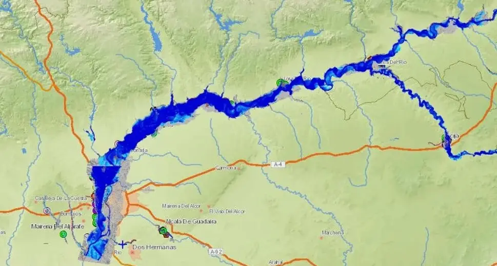 Mapa general de riesgo de inundaciones en un tramo del r&iacute;o Guadalquivir | VS