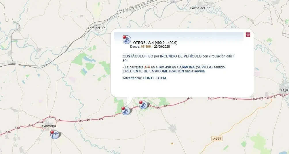  La alerta del corte en Carmona de la DGT. | dgt 