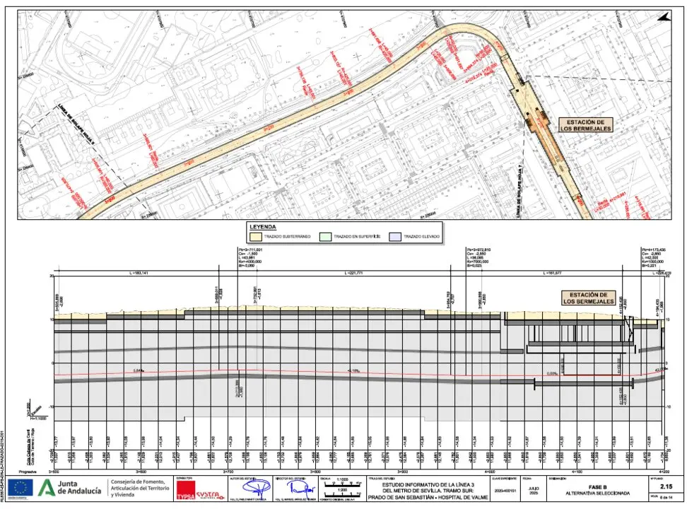  Plano del trazado del Metro por Bermejales. | Junta 