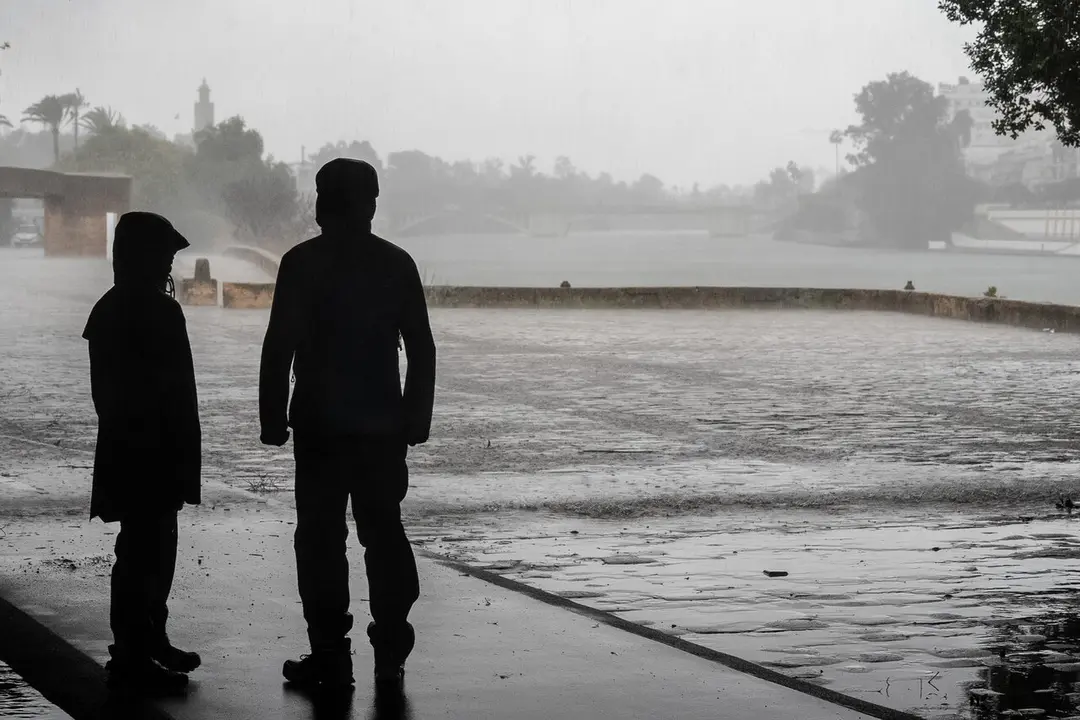  Refugio bajo el puente de Triana por las fuertes lluvias. | Eduardo Briones/EP 