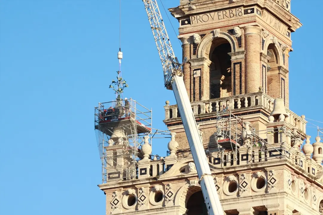  Tareas de retirada de las azucenas de la Giralda de Sevilla | E.P. 