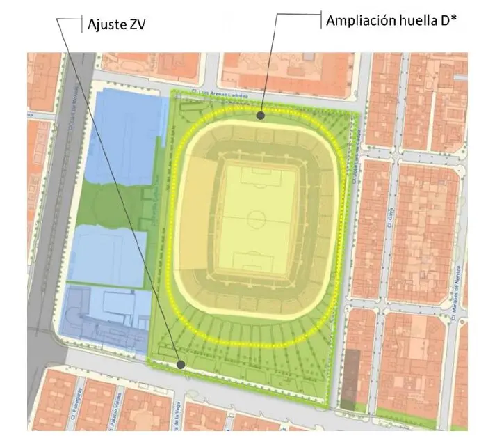  Esquema de la ordenaci&oacute;n desarrollada en el Estudio de Ordenaci&oacute;n Actuaci&oacute;n de Transformaci&oacute;n Urban&iacute;stica Estadio Ram&oacute;n S&aacute;nchez-Pizju&aacute;n. | GUMA 