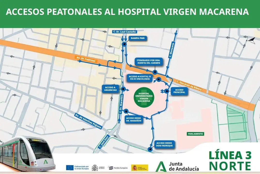  Cambios en los accesos peatonales al Hospital Macarena por el avance de la obra de la L&iacute;nea 3 Norte 