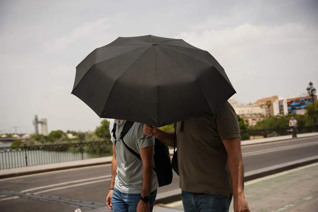  Turistas paseando con sombrillas para protegerse del calor. | Archivo. 