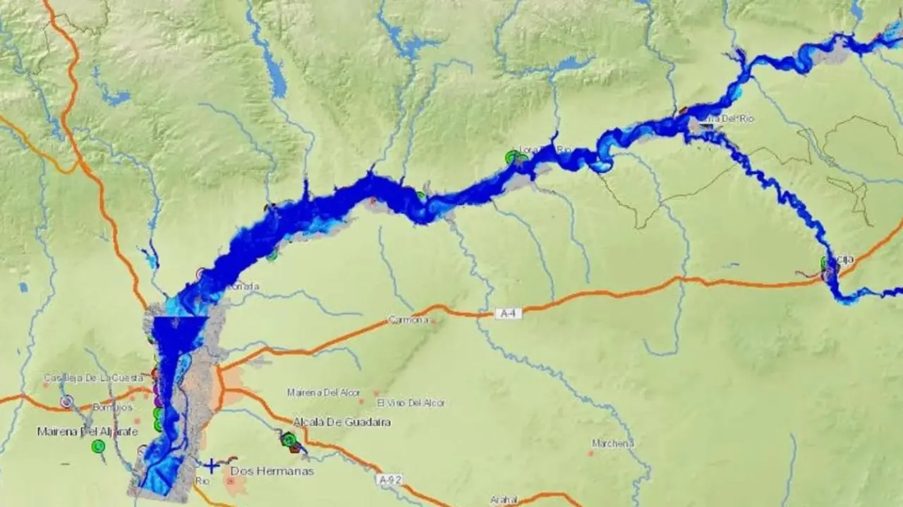 Mapa general de riesgo de inundaciones en un tramo del r&iacute;o Guadalquivir | VS