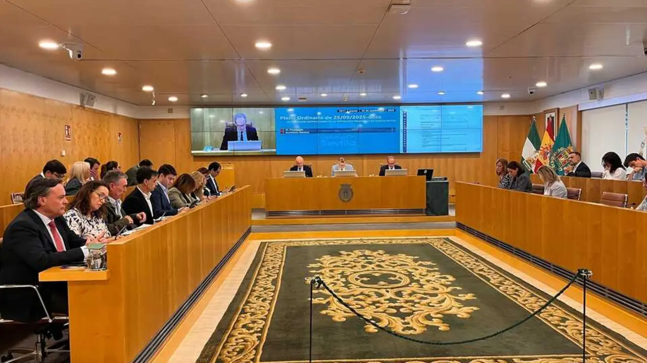  El pleno de la Diputaci&oacute;n de Sevilla durante la sesi&oacute;n ordinaria del jueves 25 de septiembre de 2025. | EP. 