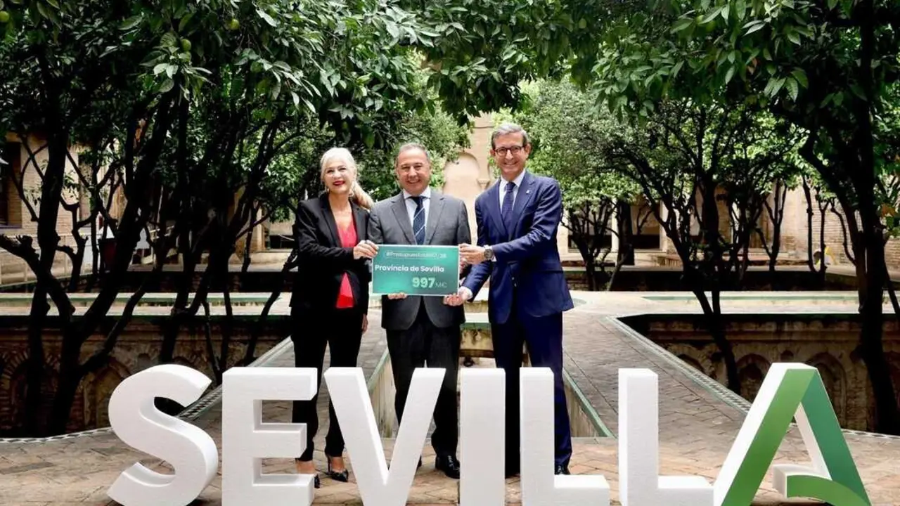  Del Pozo, S&aacute;nchez y Paradela, en la presentaci&oacute;n de los presupuestos de la Junta para la provincia de Sevilla, en la Delegaci&oacute;n del Gobierno andaluz |&nbsp;JUNTA DE ANDALUC&Iacute;A 