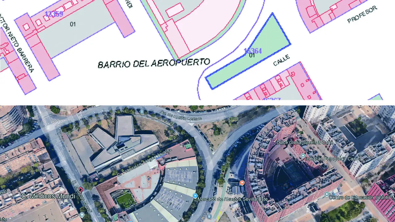  La parcela en la avenida Emilio Lemos (marcada con una l&iacute;nea amarilla), en la que se construir&aacute;n viviendas de protecci&oacute;n oficial. | GUMA 