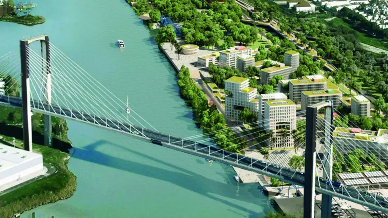 Las torres recreadas junto al puente del Centenario. VIVA SEVILLA 