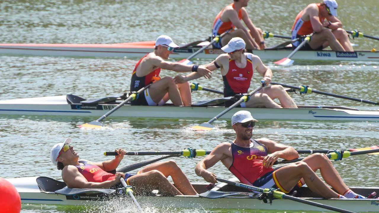  Llegada en doble scull de la Copa del Mundo de Remo Sevilla 2026. | FAR 