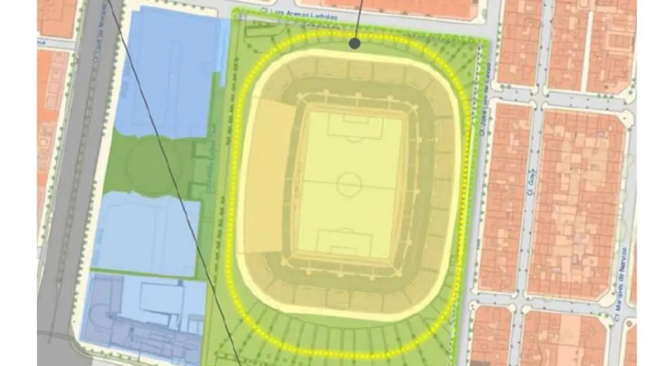  Esquema de la ordenaci&oacute;n desarrollada en el Estudio de Ordenaci&oacute;n Actuaci&oacute;n de Transformaci&oacute;n Urban&iacute;stica Estadio Ram&oacute;n S&aacute;nchez-Pizju&aacute;n. | GUMA 