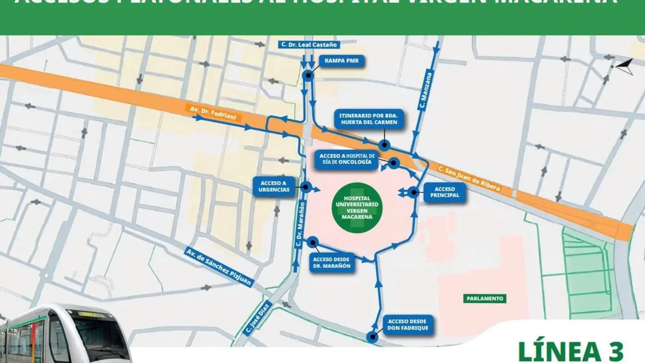  Cambios en los accesos peatonales al Hospital Macarena por el avance de la obra de la L&iacute;nea 3 Norte 