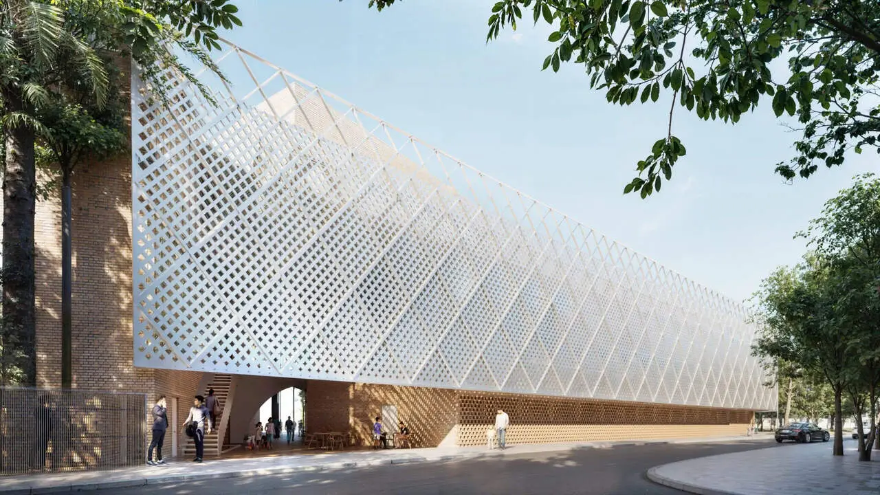  Fachada del centro cultural isl&aacute;mico junto al Pol&iacute;gono Sur, que promueve Fundaci&oacute;n Mezquita de Sevilla, seg&uacute;n dise&ntilde;o de Guillermo V&aacute;zquez Consuegra. | EP 